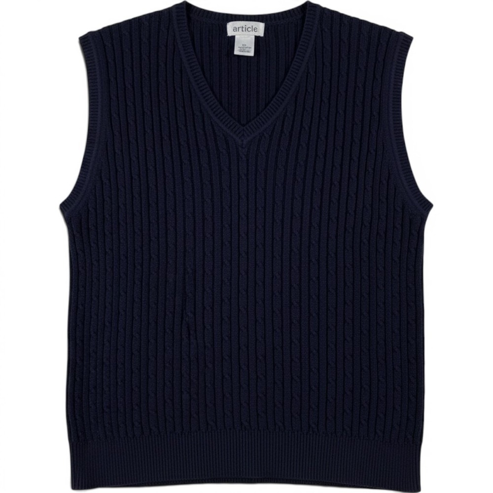 VTG Article Cable Knit Sweater Vest Wmn S/M (Msr'd) Navy Preppy Dark Academia